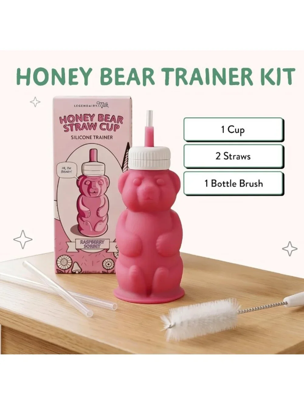 Silicone Honey Bear Straw Cups for Babies - 8oz, Dishwasher Safe, 2-Pack